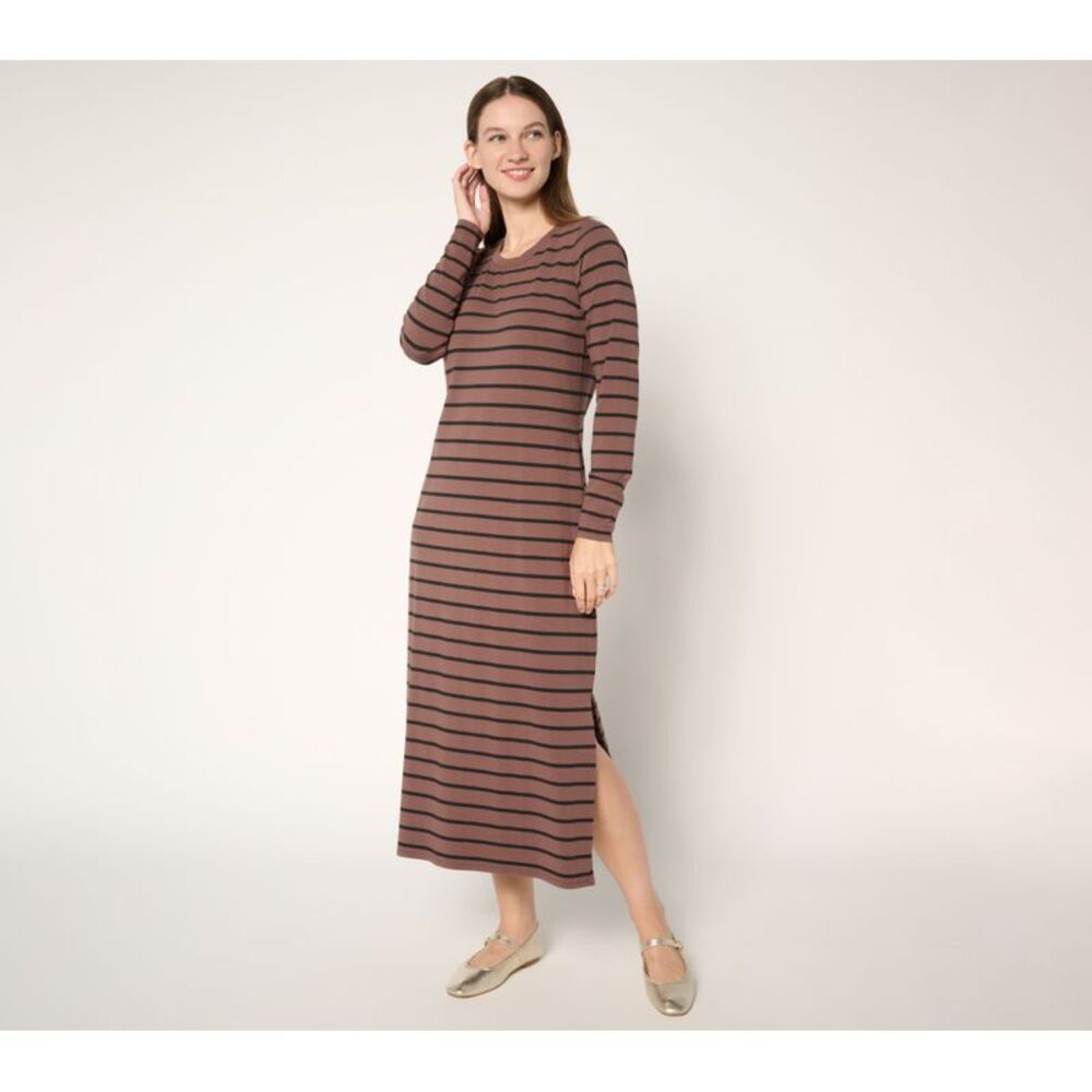 Belle by Kim Gravel Women's Petite Dress PL TripleLuxe Knit Striped Brown